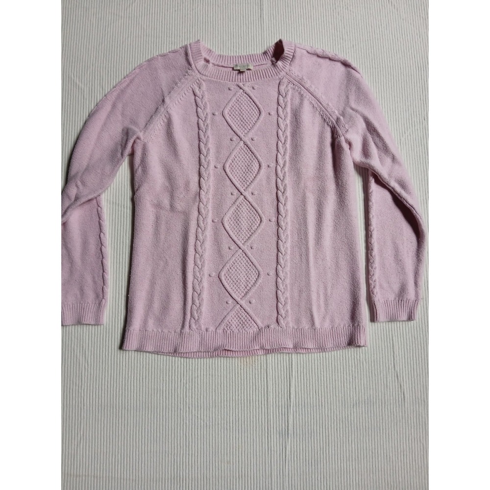 Talbots Petite Pink Cable Knit Cotton Sweater Crew Neck Size Petite Medium